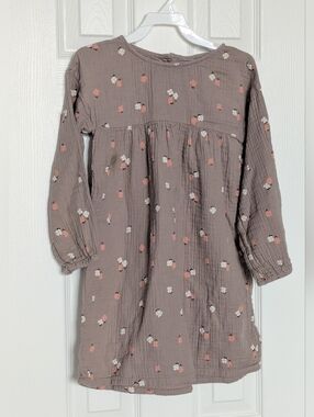 H&M Girls' Tan Floral Long-Sleeve Dress